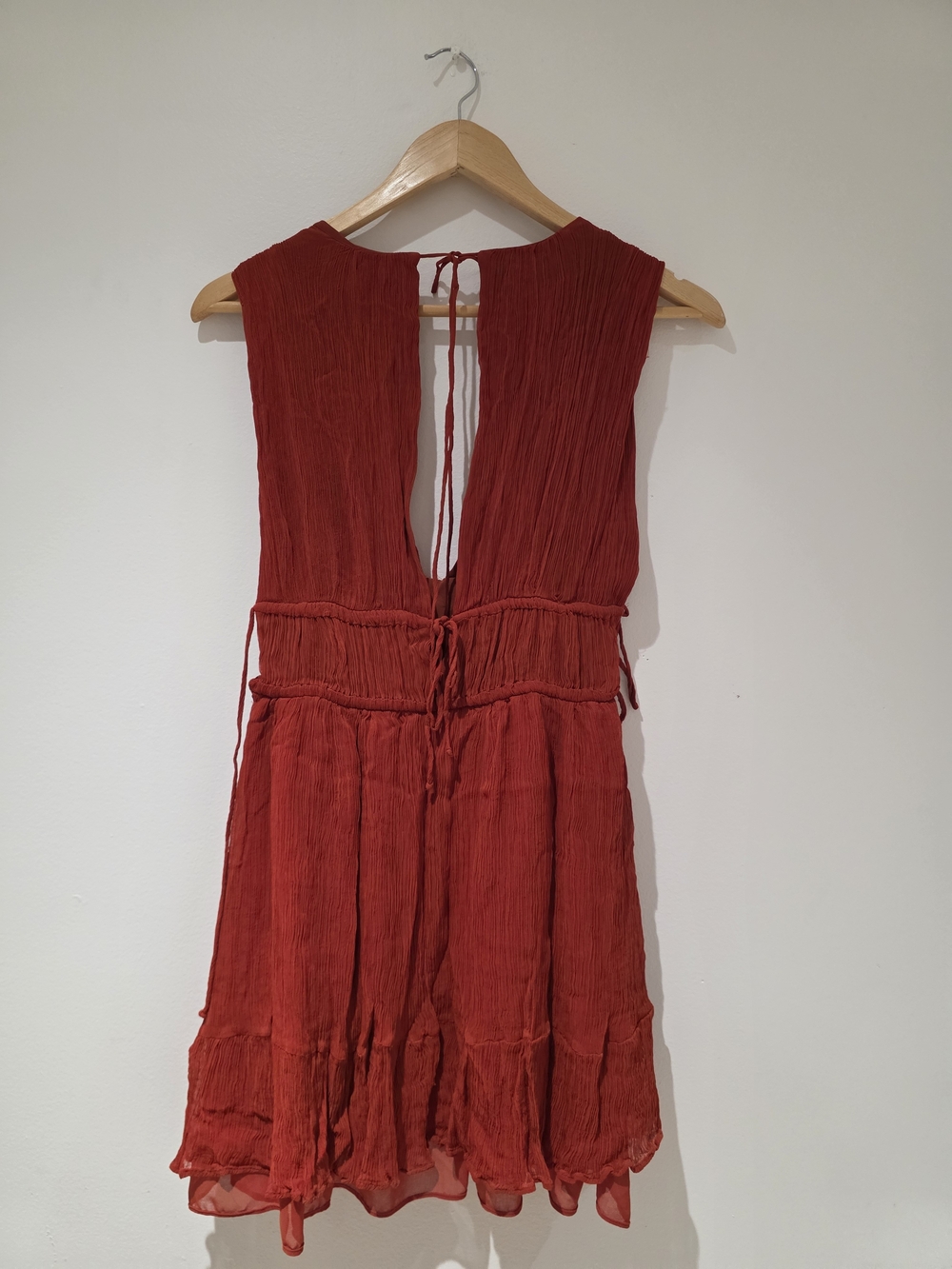Zara Red/orange Backless Crinkle Tie Mini Dress